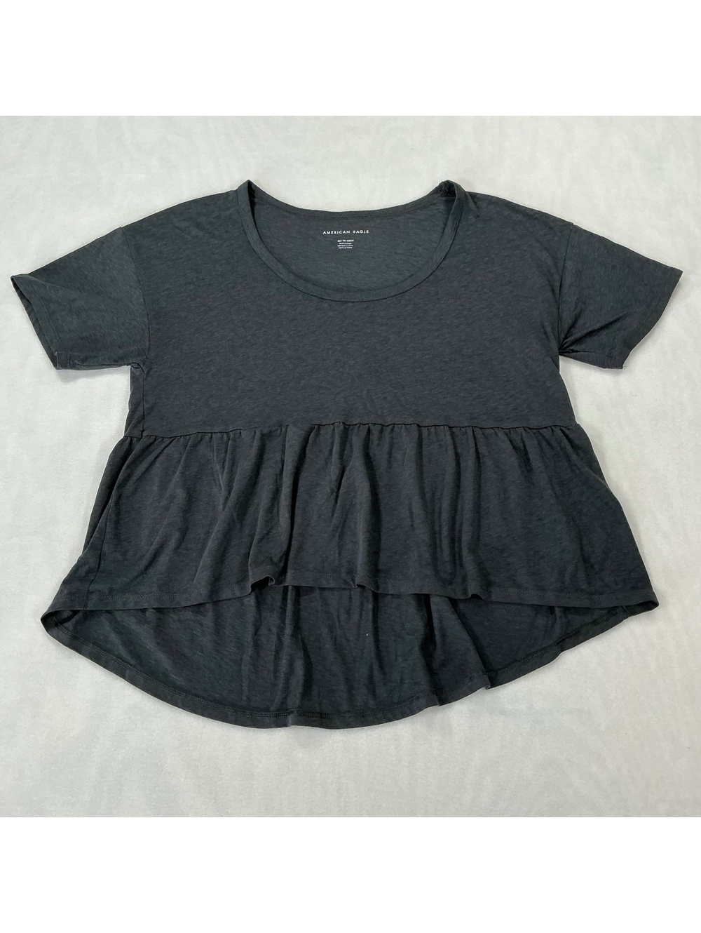 American Eagle Dark Gray Short Sleeve Peplum Top XS